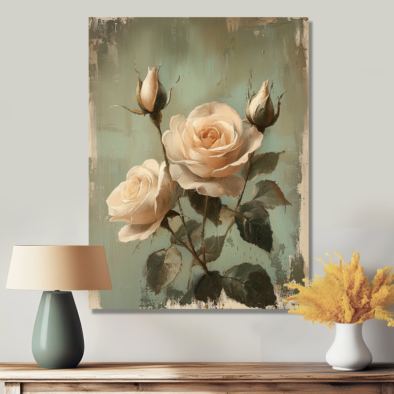 Metallic Roses Painting Winston Porter Pink Green Vintage Garden Roses - Roses Metal Wall Art ...
