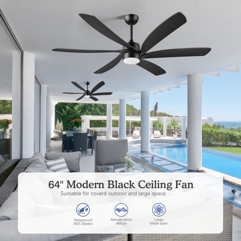 64" Modern Industrial Ceiling Fan With Light - Smart App & Alexa Control, Reversible Dc Motor, 6 Abs Blades, Quiet Dc Motor,modern Ceiling Fan For Indoor/outdoor Use In Patio, Gazebo, Garage,livingroom,bedroom