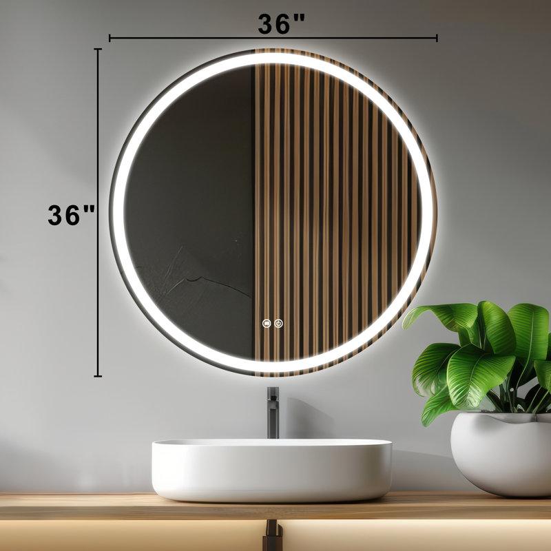 Round 3-Color Temperature Anti-fog LED Bathroom Mirror with Backlight and Front Lighting, Shatterproof, UR Approved and LTL Professional Certified