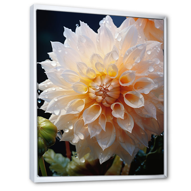 Sérénade florale orange sur toile, Cadre flottant blanc, H 40 po x l 30 po