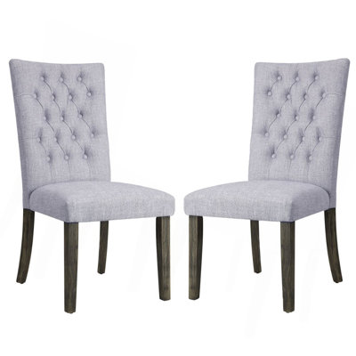 Ensemble de 2 chaises d'appoint rembourrées en lin gris, finition chêne gris