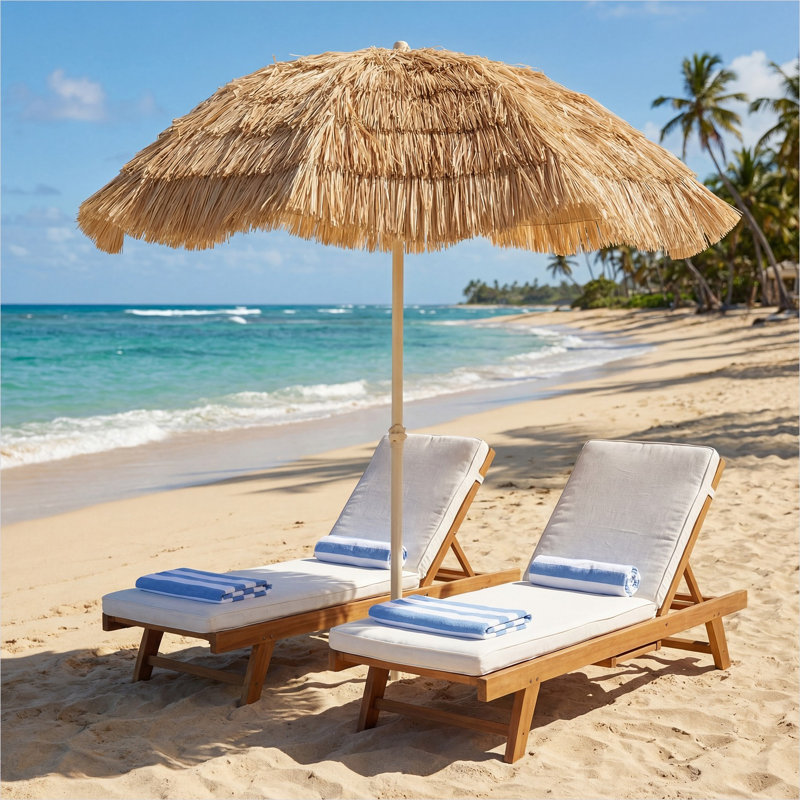 Parasol portatif de style Tiki et accessoires avec parasol de plage en polyester et sable