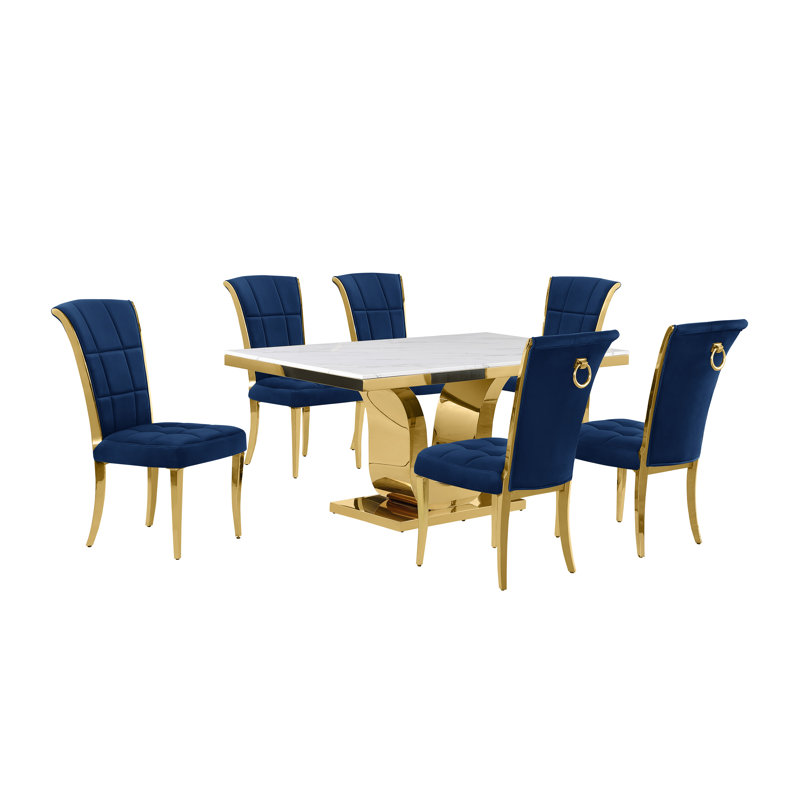 Ensemble de salle à manger rectangulaire L 66 po x l 38 po Bardem, Crème, 7 pièces