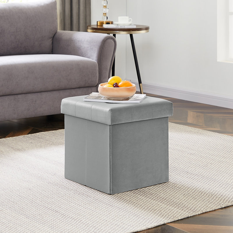 Repose-pieds capitonné de 15 po de large avec rangement Macklynn, Mélange de polyester gris