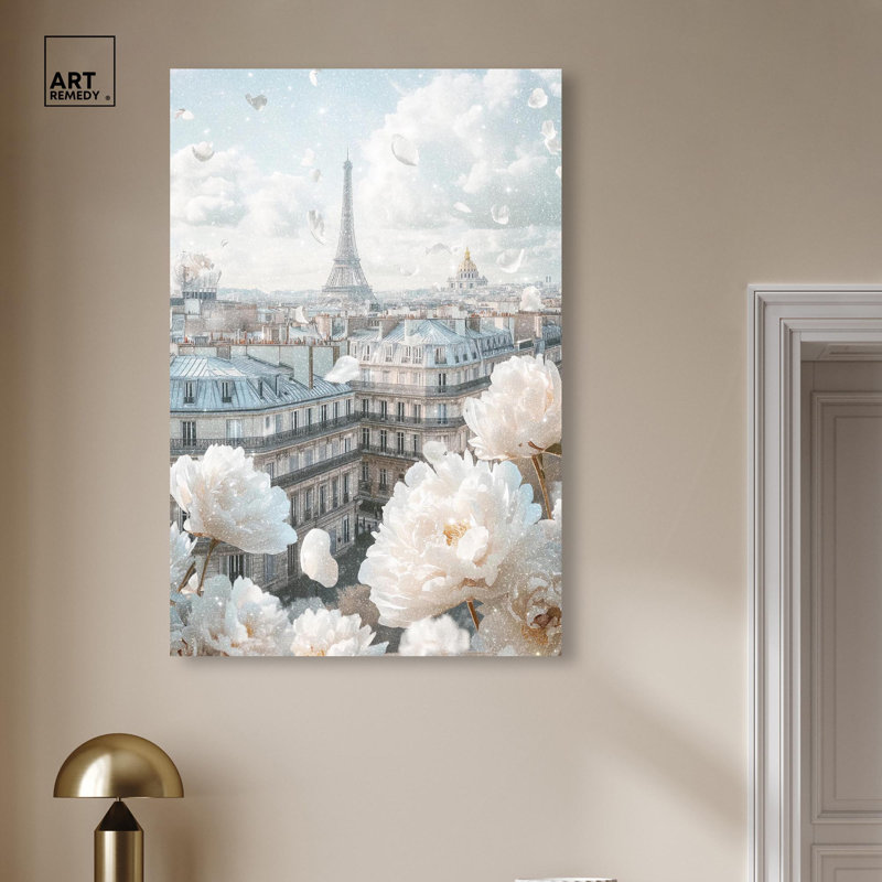 Décoration murale pivoines sur toile Glam , H 30 po x l 20 po, Peinture sans cadre, Toile tendue