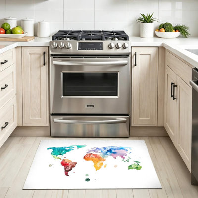 Tapis transparent carte du monde aquarelle dessiné, lavable à la machine