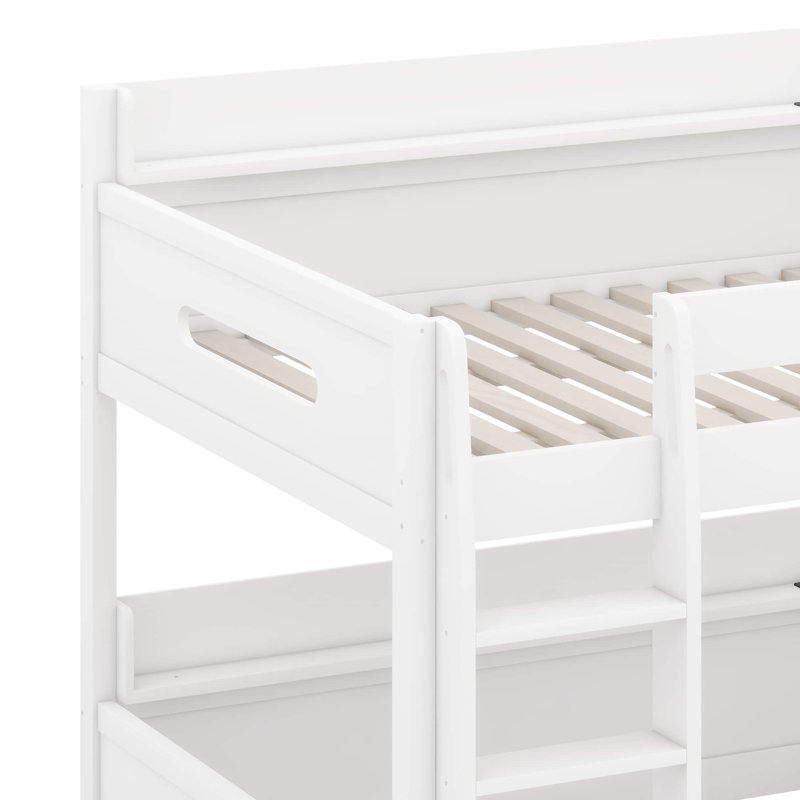 Lit superposé grand sur grand avec tablettes de rangement et ports USB, lit superposé en bois massif avec échelle et garde-corps