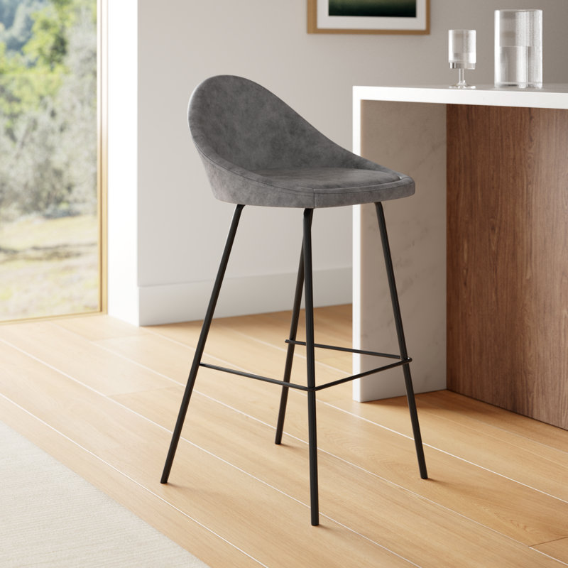 Holmes Vegan Leather Bar & Counter Stool, Gray, Bar Stool (29.5" Seat Height)