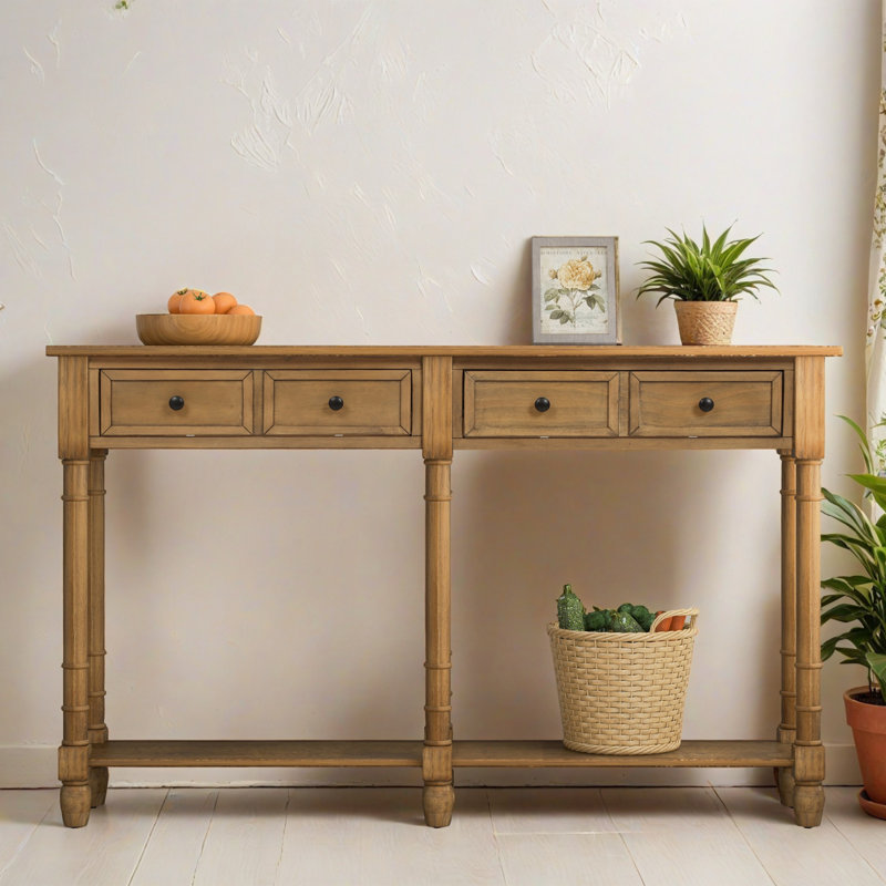 58.02" Console Table, Minimalist Entryway Table with 2 Drawers, Sofa Table with Bottom Shelf for Living Room, Hallway