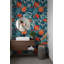 Floral Wallpaper Orange Flowers Blue Background Wall Mural
