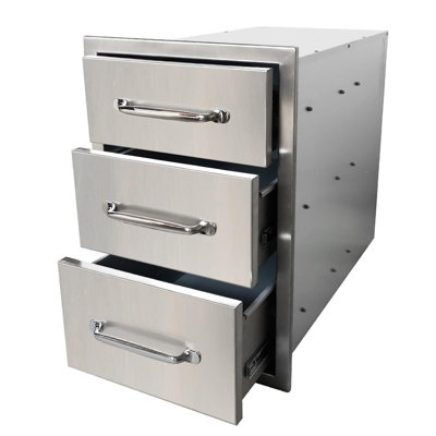 14 X 20.5 Inch Outdoor Kitchen Drawers, Stainless Steel Triple Access BBQ Drawers With Chrome Handle
