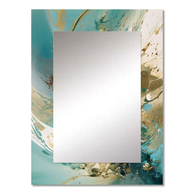 Turquoise Yellow Captivating Liquid Ink - Marble Large Wall Mirror, Turquoise Unique Mirror, Printed Metal Art