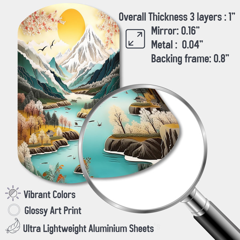 «Snow Covered Mountain Peaks I - Cylinder Landscape Japon Art mural, reproduction de sculpture murale asymétrique en métal
