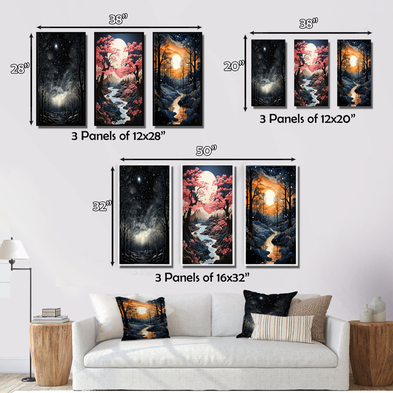 «Black Forest Monicol Canopy», 3 pièces sur toile, Cadre blanc, H 20 po x l 36 po