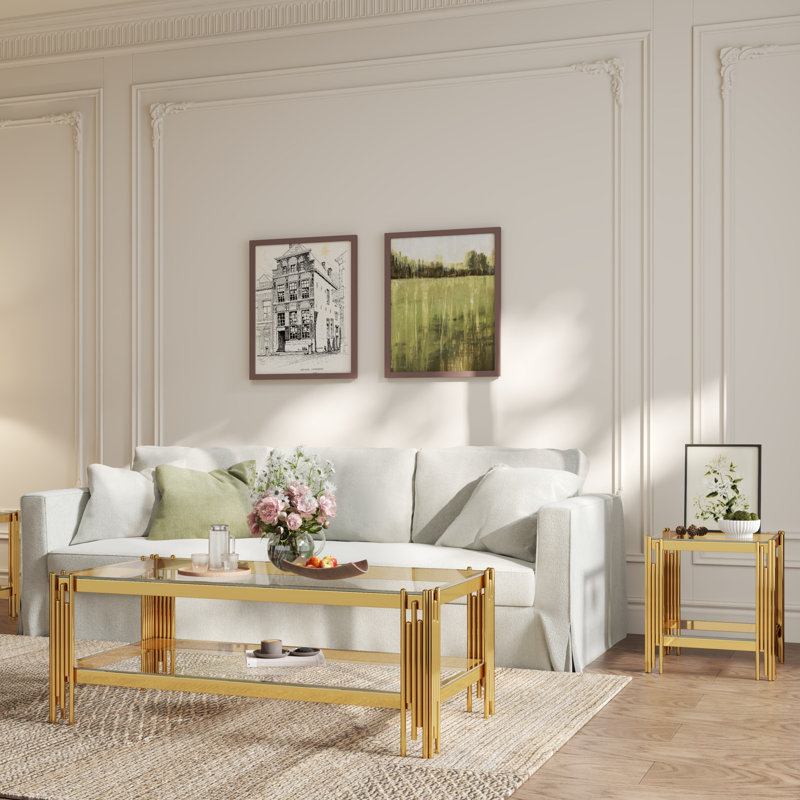 2 - Piece Living Room Table Set, Clear, Gold