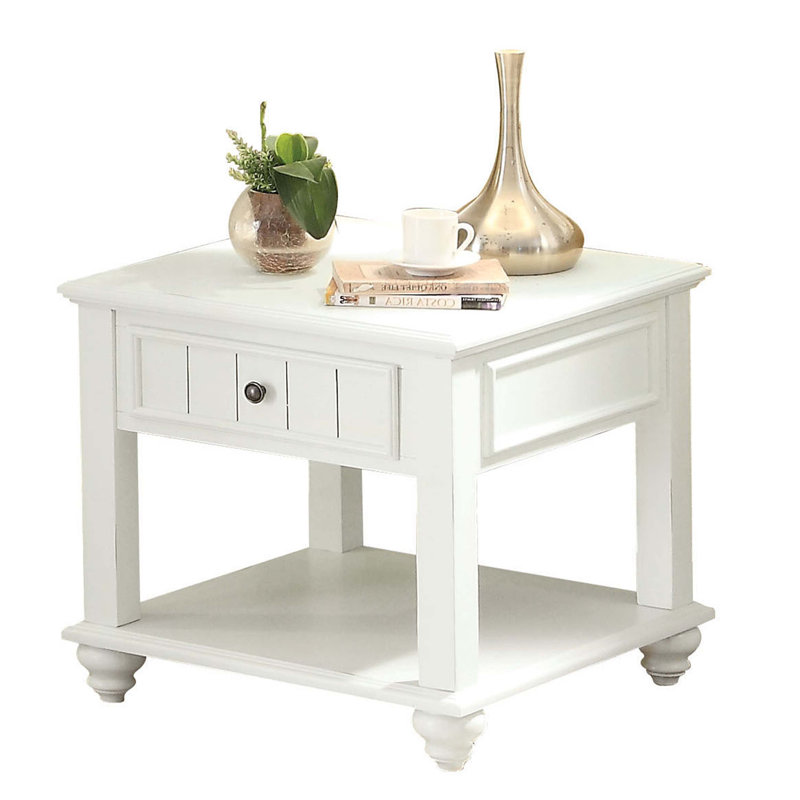 White Washed End Table with Bottom Shelf