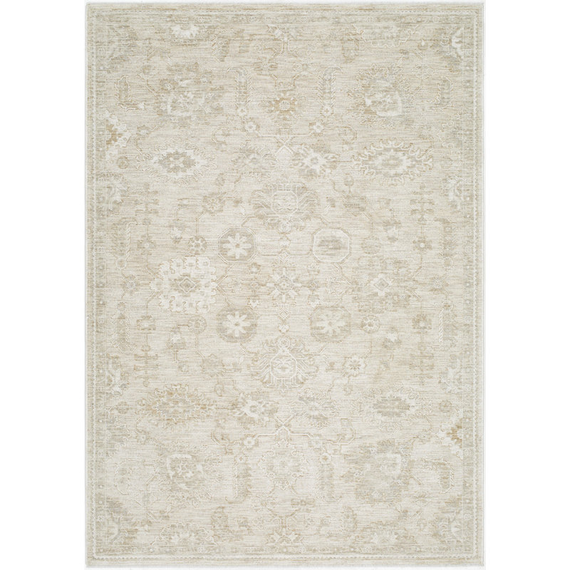 Teeken Oriental Machine Woven Polyester Area Rug in Light Silver/Ash, Rectangle 7'10" x 10'