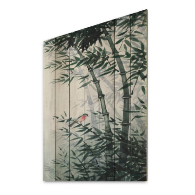 Le petit oiseau dans une forêt de bambous Le petit oiseau dans une forêt de bambous - Peinture sur
