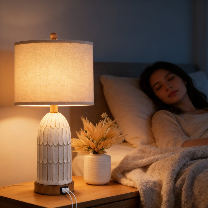 22" Coastal Touch Control Bedside Table Lamps with Dual USB Ports and Bulbs, Beige