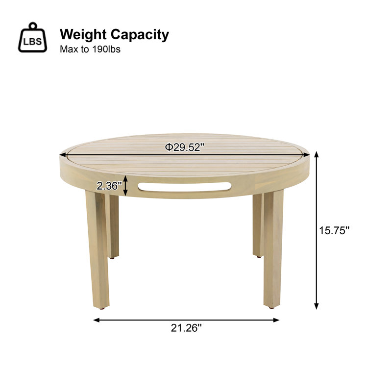 Ensemble de causeuse et table basse d'extérieur en bois d'acacia avec détails en corde tissée à la main et coussins gris foncé, finition teck clair