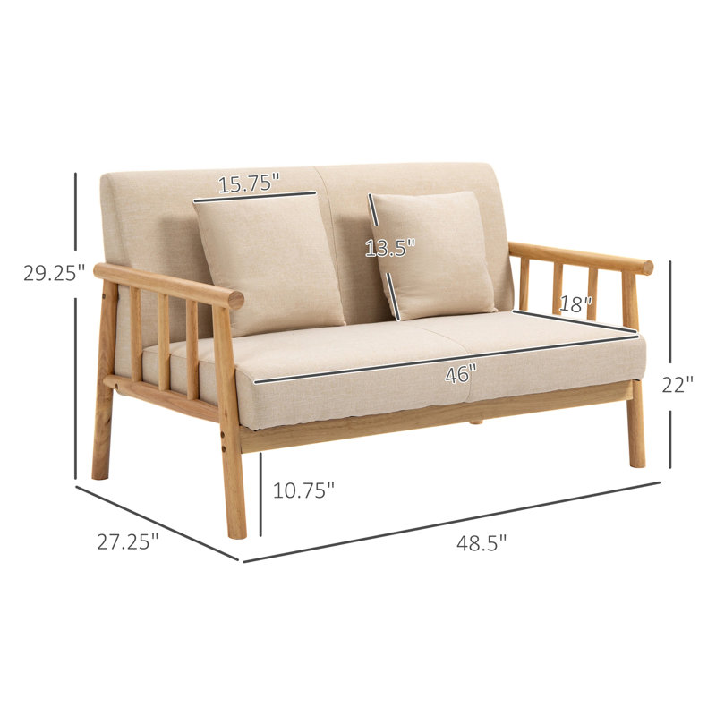 Beige Linen Upholstered Lawson Loveseat with Medium Wood Frame