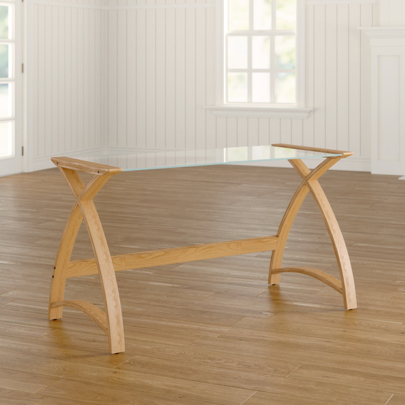 Tercero Glass Top Writing Desk, Oak/Milk White Glass, 73.2cm H x 130cm W x 61cm D
