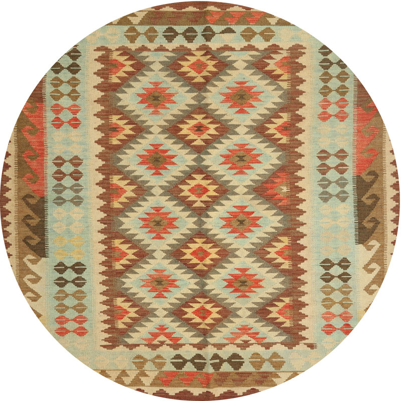 Tapis contemporain brun / gris / crème, Rond 7 pi