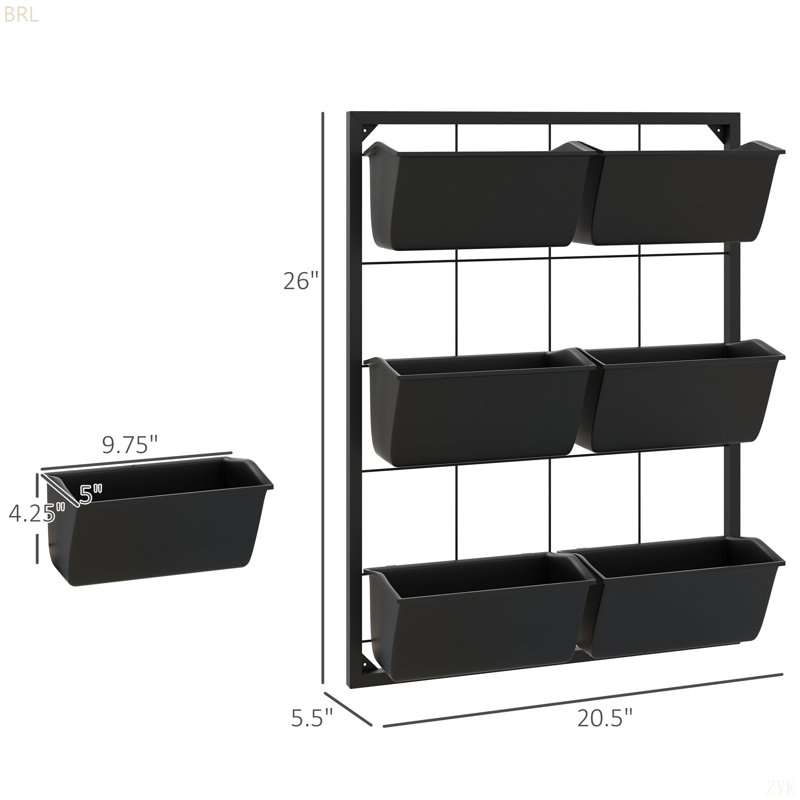 Pot de fleurs mural à 3 niveaux avec 6 pots pour une utilisation intérieure et extérieure, Noir