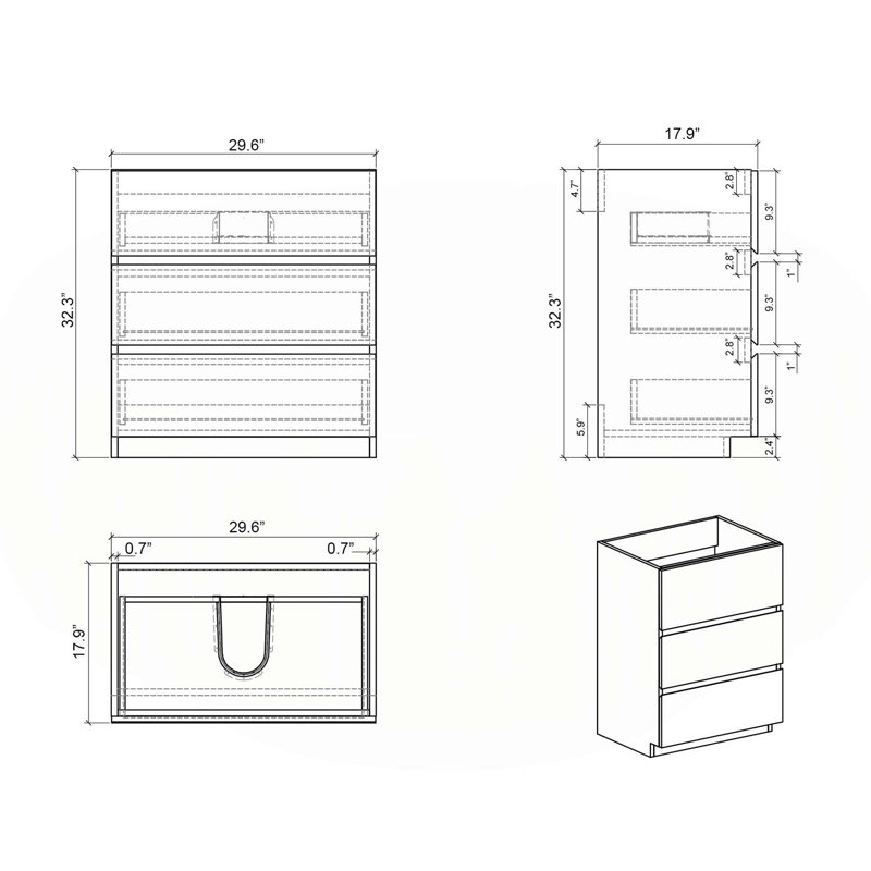 Élégante armoire de plancher pré-assemblée avec trois tiroirs pour un rangement amélioré, Gris
