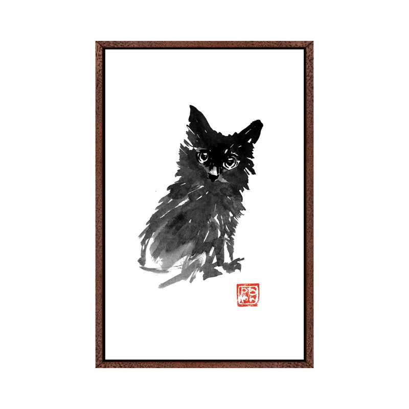 Little Black Cat by Péchane - Print on Canvas, Classic Brown Wood Framed, 101.6 cm H x 66.04 cm W
