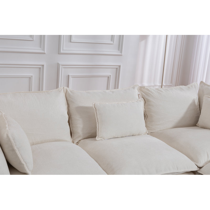 Canapé modulaire de 2,60 m (102,3 po), tissu gaufré, ensemble 2 pièces, canapé d'angle, blanc antique, avec pouf