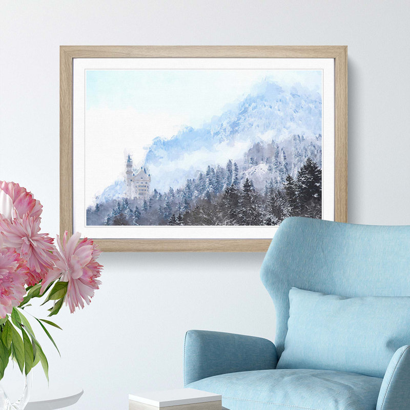 Neuschwanstein Castle in Germany in Abstract - Framed Print, 48cm H x 65cm W x 2cm D, Oak Framed