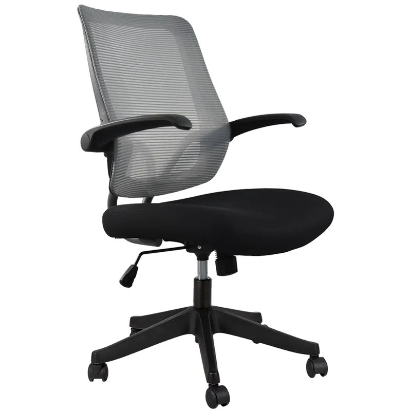 Chaise de bureau ergonomique à dossier moyen avec accoudoirs rabattables à 3 voies et roulettes silencieuses à 360 ° - Chaise de bureau d'ordinateur en filet respirant, support lombaire réglable, conception pliable peu encombrante - Multifonctionnel 