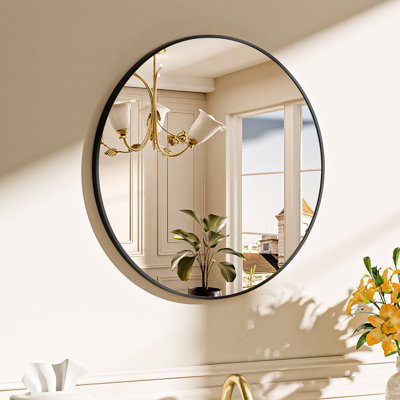 Round/Circle Vanity Mirror with Aluminum Alloy Frame, HD Tempered Glass, French Cleat Mounted Wall Decor Bathroom Vanity Mirror