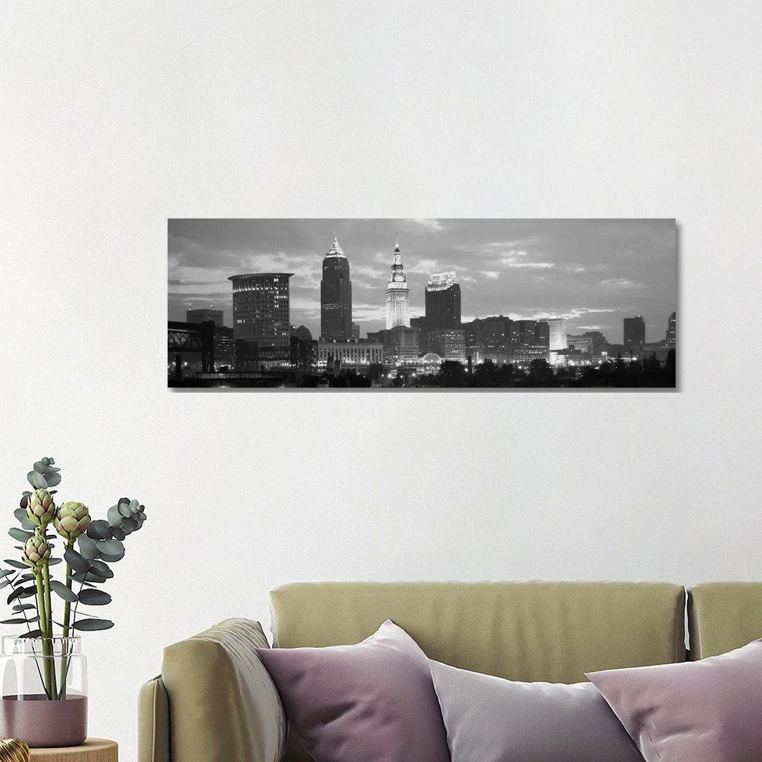 Cleveland Skyline Cityscape - Wrapped Canvas Panoramic Print