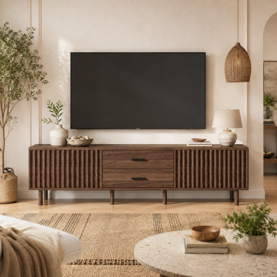 70" Modern TV Stand with Slatted Doors and Storage for TVs up to 80"