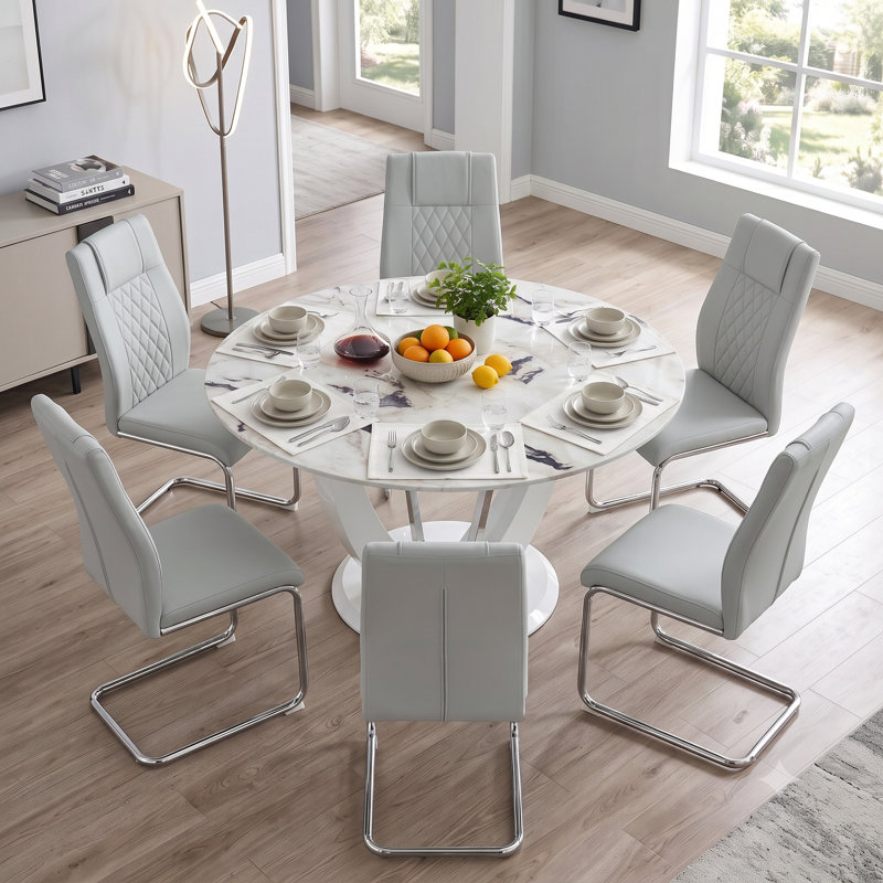 Ensemble de table de salle à manger 47,2 "pour 6 personnes, table de cuisine moderne et chaises, 7 pièces : table, 6 chaises