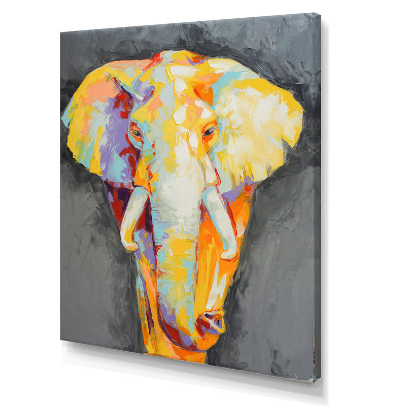 Peinture, portrait d'éléphant II - œuvre d'art moderne sur toile, H 32 po x l 16 po x P 1 po, Toile tendue