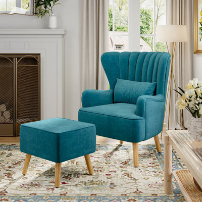 Kiro Upholstered Wingback Chair with Footstool