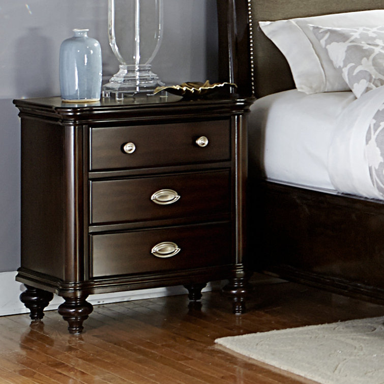Nathaniel 3 - Drawer Nightstand in Dark Cherry