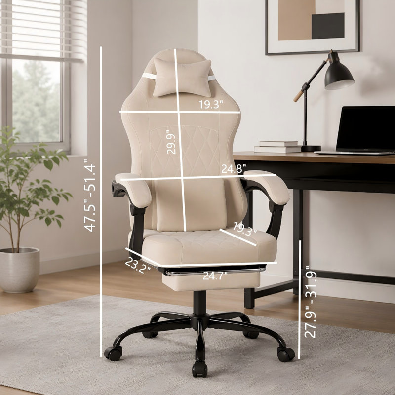 Fauteuil d'ordinateur de jeu ergonomique pour adulte de 47,5 à 51,4 po de hauteur, support lombaire de massage pivotant avec appui-tête et dossier réglables en hauteur