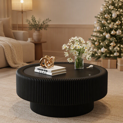 Modern Minimalist Round Coffee Table with Tempered Glass Top and Hidden Storage Compartment for Living Room Organization