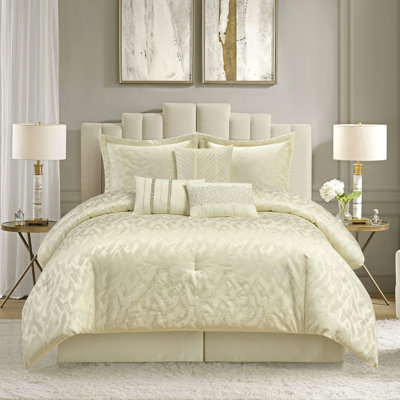 Ensemble d'édredon en polyester beige 7 pièces Calioppa