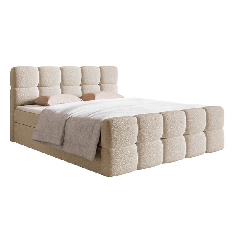 Romus Boucle with Storage and Topper - Continental Bed, European Kingsize (160 x 200 cm), Light Beige