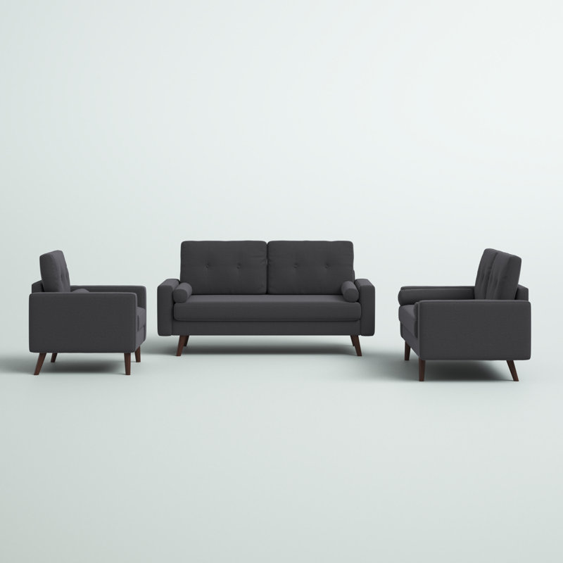 Espana 3 - Piece Living Room Set, Dark Gray Polyester