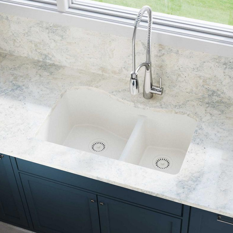 Quartz Luxe 33" L x 20" W Double Basin Undermount Kitchen Sink, Ricotta