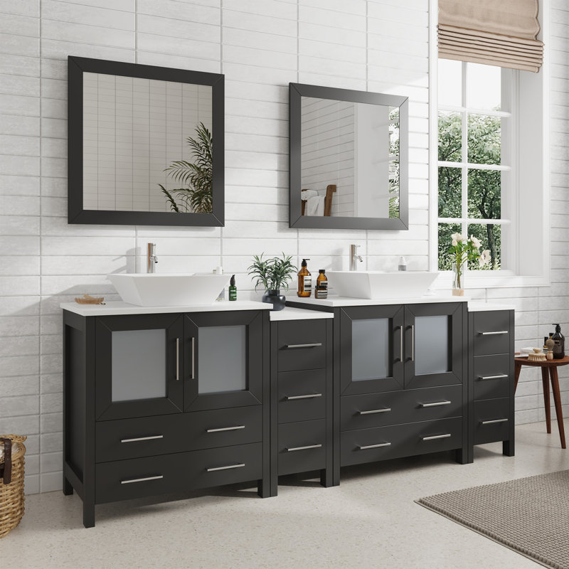  Ensemble de meuble-lavabo double 84 "avec miroir Modern, Espresso
