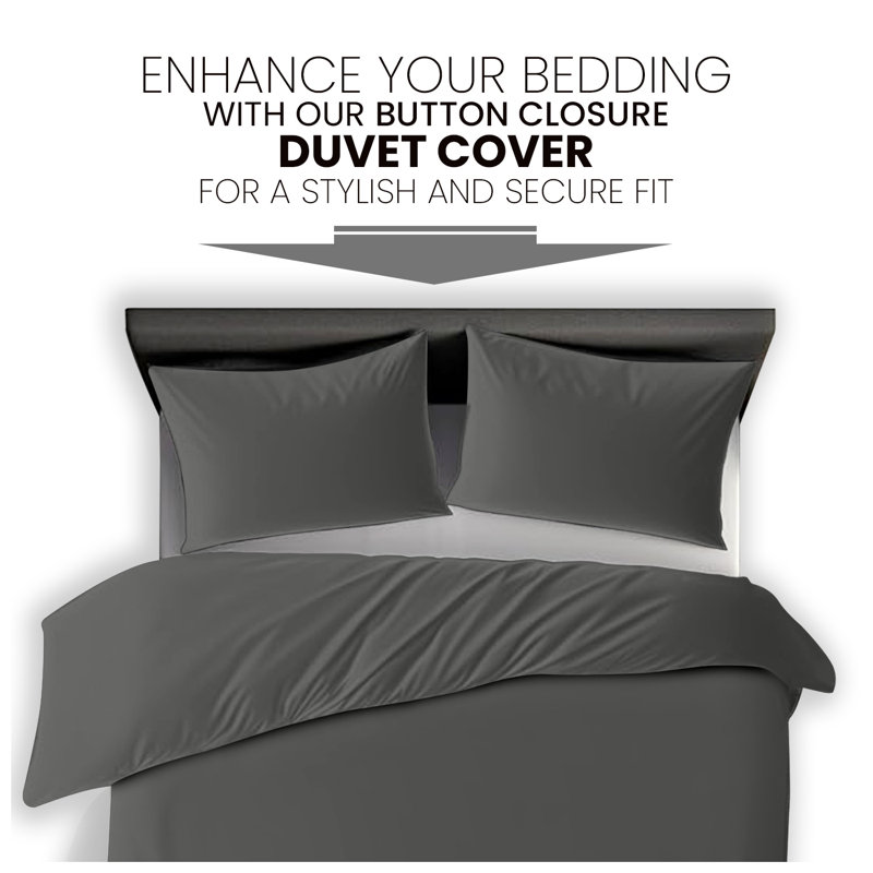 Microfiber Plain Dyed Duvet Cover Set with Pillowcases | Durable & Breathable Bedding for Comfort & Style, Charcoal
