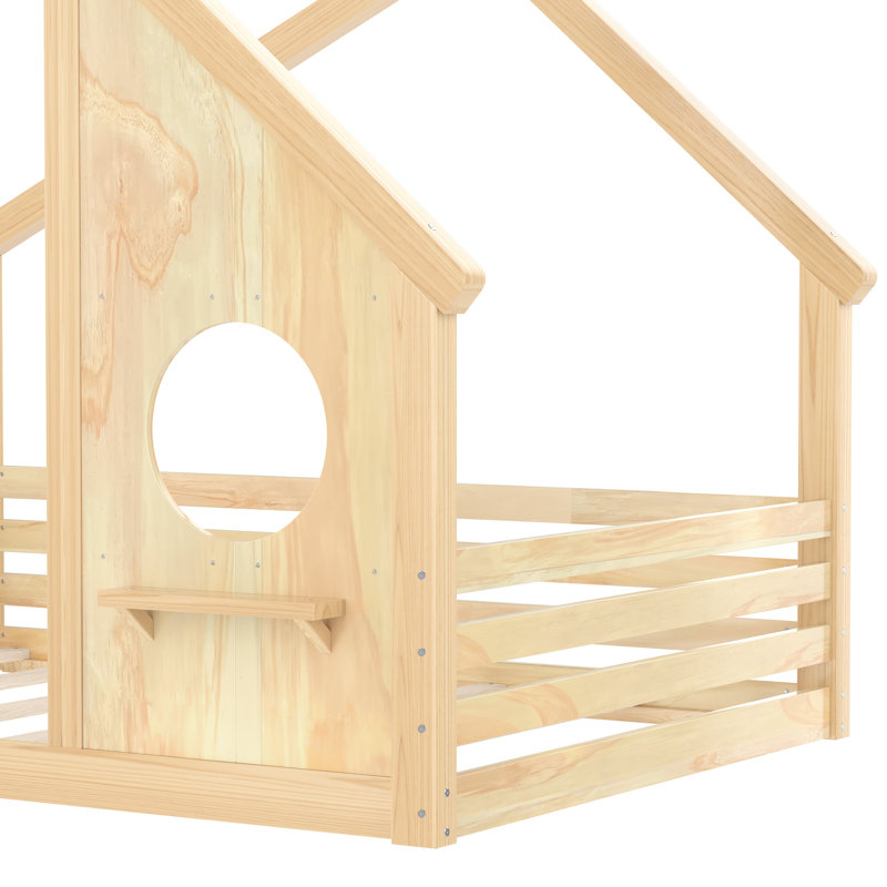 Lit double pleine grandeur avec fenêtre et tablette, aucune boîte à ressorts nécessaire, le bois massif s'adapte à tous les styles de chambre à coucher