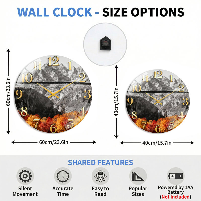 Horloge murale en verre, 40x40cm(15.7x15.7inch)